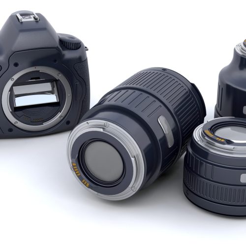 3D digital camera and lens isolated over white